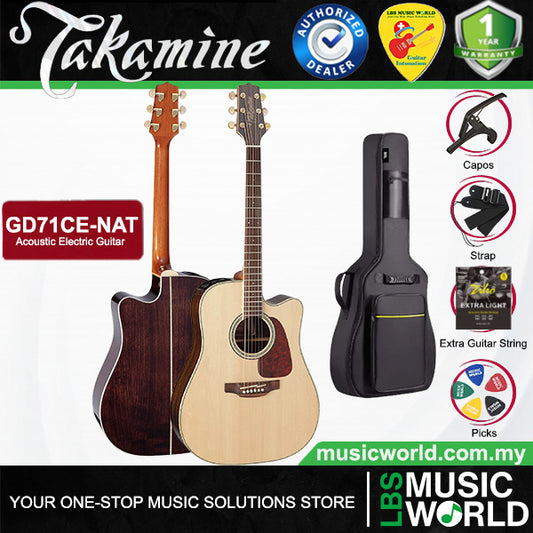 Takamine GD71CE-NAT Cutaway Dreadnought Solid Spruce Top Acoustic Electric Guitar with Bag - Natural (GD71CE NAT)