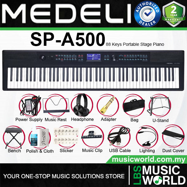 Medeli SP-A500 88 Keys Compact Portable Digital Piano With Backlit LCD Built in Instrument Sound