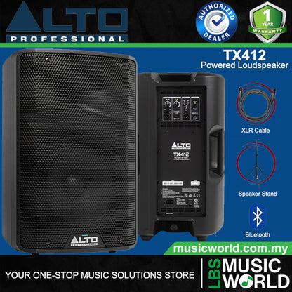 Alto Professional TX412 700W 12 Inch Bluetooth Powered Loudspeaker with Stand and Cable