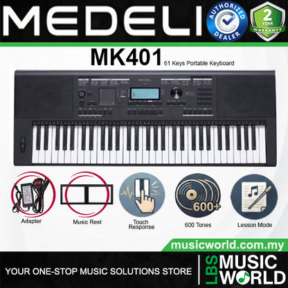 Medeli MK401 61 Keys Portable Keyboard Full Complete Package with Touch Response - Black