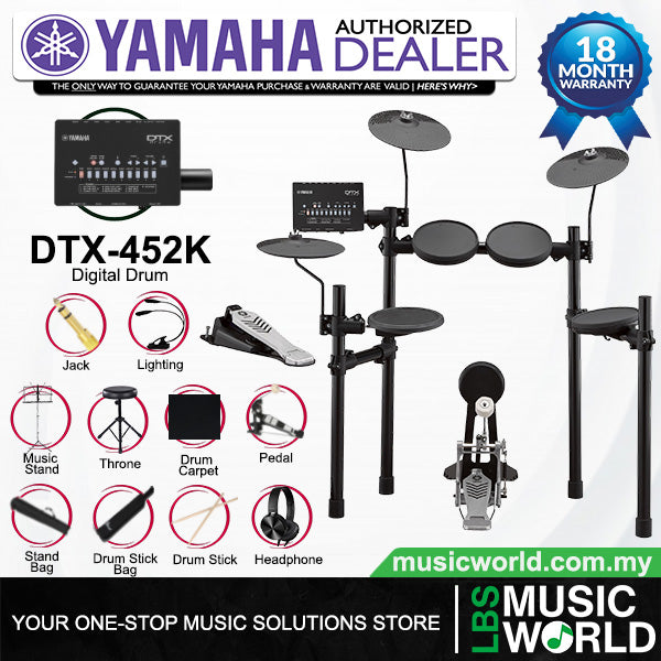 YAMAHA Digital Drum DTX-452K Electronic Drum Kit Bundle (DTX452K DTX452)