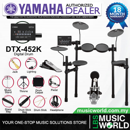 YAMAHA Digital Drum DTX-452K Electronic Drum Kit Bundle (DTX452K DTX452)
