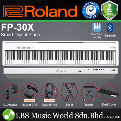 Roland FP-30X 88 Keys Digital Piano Portable Package Weighted Electric Keyboard - White (FP30X FP30 X FP 30X)