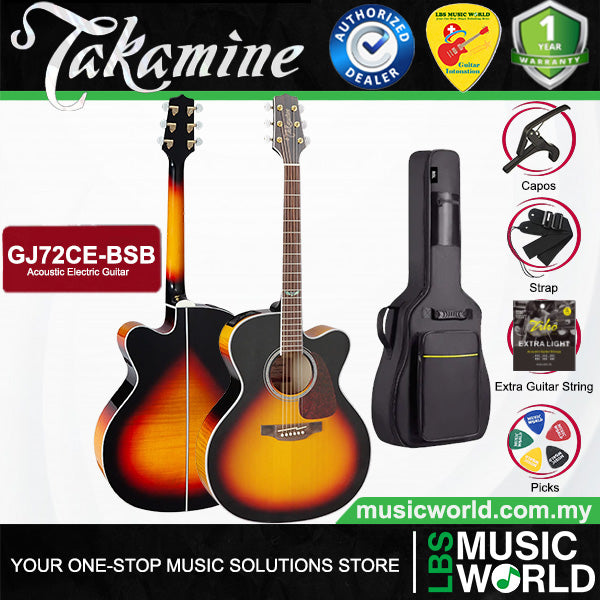 Takamine GJ72CE-BSB Jumbo Cutaway Solid Spruce Top Acoustic Electric Guitar with Bag - Brown Sunburst (GJ72CE BSB)