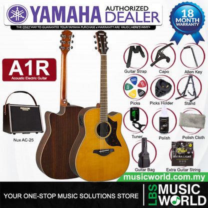 Yamaha A1R 41 Inch Solid Sitka Spruce Top Acoustic Electric Guitar With Pickup - Natural