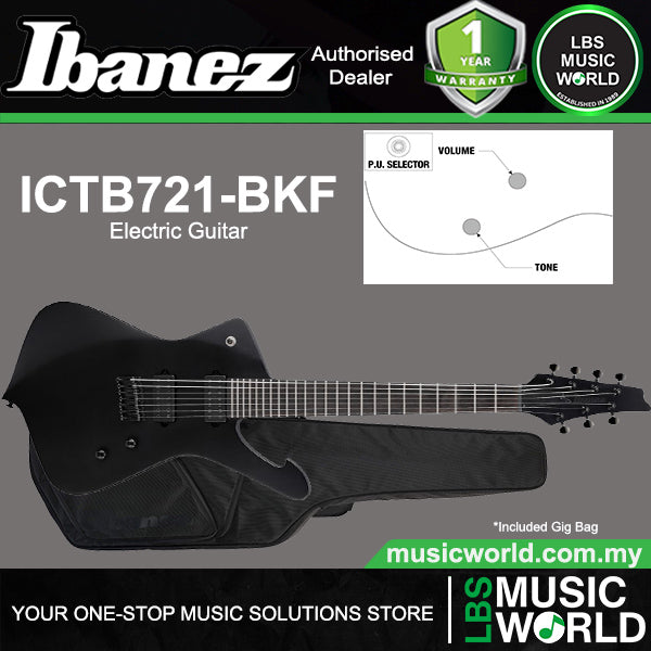 Ibanez ICTB721 Iceman Okoume Body Electric Guitar HH Pickup with Ebony Fretboard and Gig Bag - Black Flat