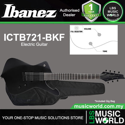 Ibanez ICTB721 Iceman Okoume Body Electric Guitar HH Pickup with Ebony Fretboard and Gig Bag - Black Flat