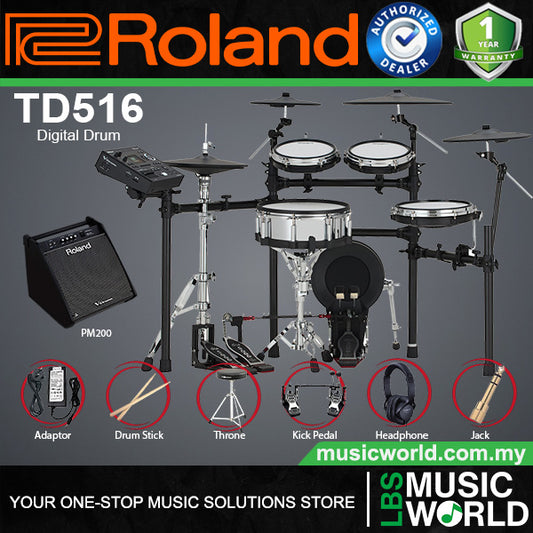 Roland TD516 Digital Electronic V-Drums Kit Package with Amplifier and Expandable V51 Module