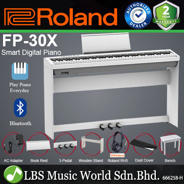 Roland FP-30X 88 Key Digital Piano Portable Package Electric Weighted Keyboard - Black (FP30X FP30 X FP 30X)