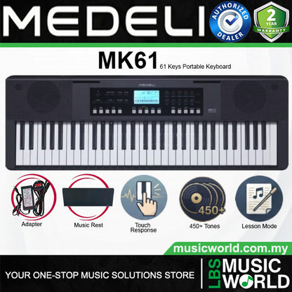 Medeli MK61 61 Keys Portable Keyboard Complete Package with Original Adapter - Black