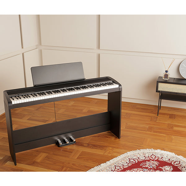 Korg B2+SP 88 Key Digital Piano Built In Speaker Package with Stand and Three Pedal Black (B2 Plus)