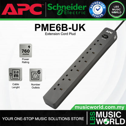 APC PME6U2B-UK Power Surge Protector 6 Way Extension Socket With 2 USB A (PME6U2BUK PME6BUK)