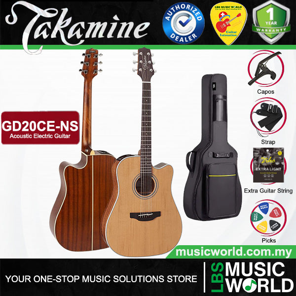 Takamine GD20CE-NS Cutaway Dreadnought Solid Cedar Top Acoustic Electric Guitar with Bag - Natural Satin (GD20CE NS)
