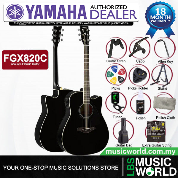 Yamaha FGX820C 41'' Dreadnought Solid Spruce Acoustic Electric Guitar- Black (FGX 820C)