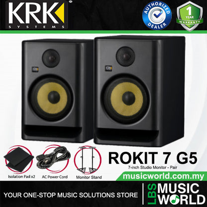 KRK ROKIT 7 G5 7 Inch Powered Active Studio Monitor Speaker - Black (RP7G5)