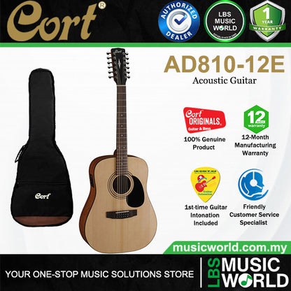 Cort AD810-12E Dreadnough Spruce Top Acoustic Guitar (AD81012E AD810 12E)