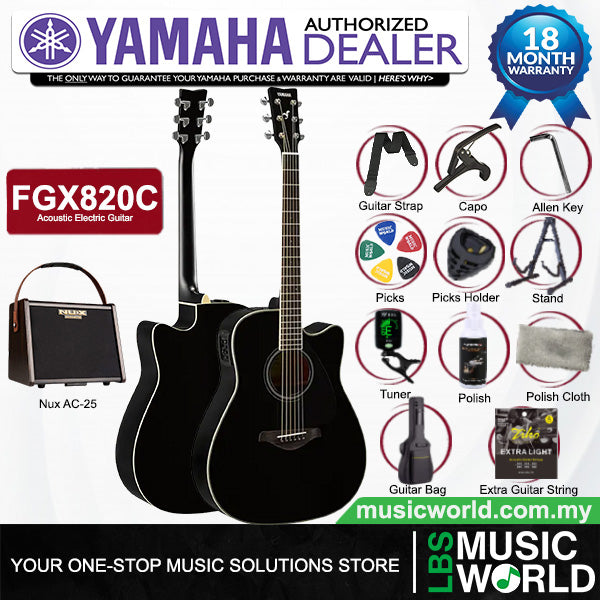 Yamaha FGX820C 41'' Dreadnought Solid Spruce Acoustic Electric Guitar- Black (FGX 820C)