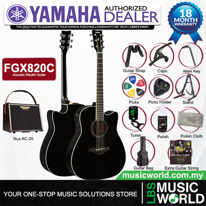 Yamaha FGX820C 41'' Dreadnought Solid Spruce Acoustic Electric Guitar- Black (FGX 820C)