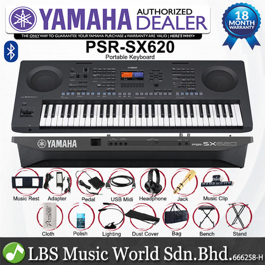 Yamaha PSR-SX620 61 Key Arranger Workstation Keyboard Full Package with Bluetooth (PSRSX620)