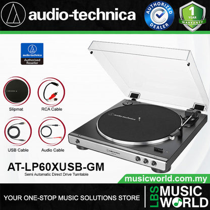 Audio Technica AT-LP60XUSB Fully Automatic USB Belt Drive Stereo Turntable Disc Player Gun Metal (LP60XUSB AT-LP60X AT LP60X)