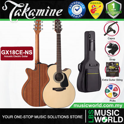 Takamine GX18CE-NS 3/4 Size NEX Mini Cutaway Solid Spruce Top Acoustic Electric Guitar with Bag - Natural Satin (GX18CE NS)