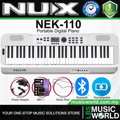 Nux NEK-110 61 Keys Portable Digital Electronic Keyboard with Touch Response and Bluetooth (NEK110 NEK 110)