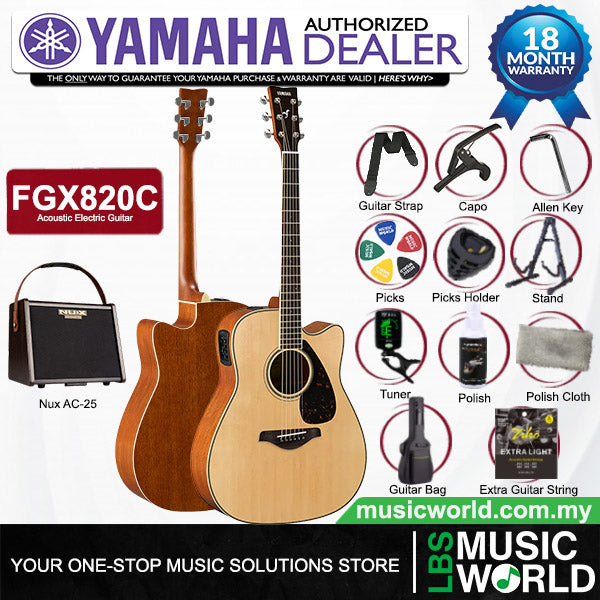 Yamaha FGX820C 41'' Dreadnought Solid Spruce Acoustic Electric Guitar With Pickup - Natural