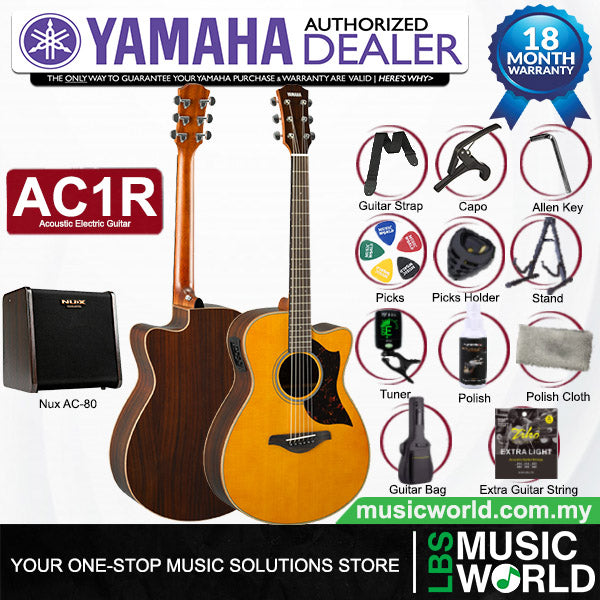 Yamaha AC1R 41 Inch Concert Solid Sitka Spruce Top Acoustic Guitar With Pickup Natural