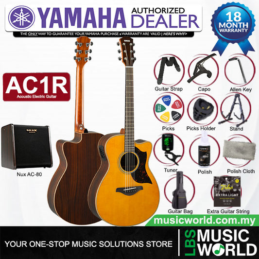 Yamaha AC1R 41 Inch Concert Solid Sitka Spruce Top Acoustic Guitar With Pickup Natural