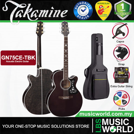 Takamine GN75CE-TBK NEX Cutaway Solid Spruce Top Acoustic Electric Guitar with Bag - Brown Sunburst (GN75CE TBK)