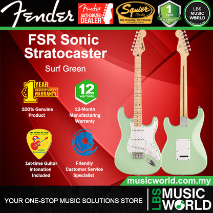 Squier By Fender FSR Sonic Stratocaster Electric Guitar With White Pickguard And Maple Fretboard