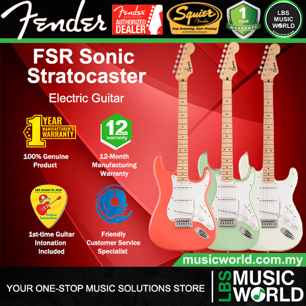 Squier By Fender FSR Sonic Stratocaster Electric Guitar With White Pickguard And Maple Fretboard