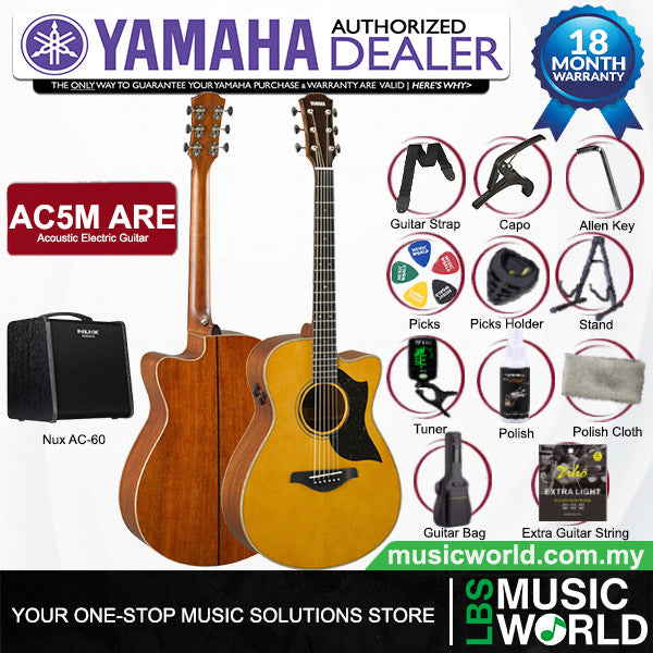 Yamaha AC5M ARE Concert Cutaway Acoustic Electric Guitar with Hardcase