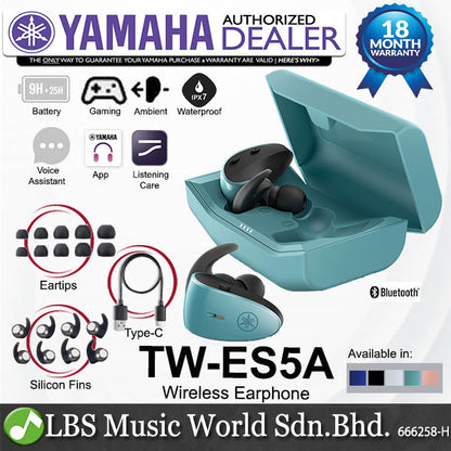 Yamaha TW-ES5A True Wireless Sports Earbuds Mic Microphone With Charging Case and IPX7 Waterproof (TWES5A TW ES5A)