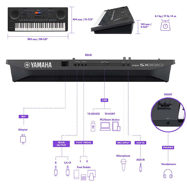 Yamaha PSR-SX620 61 Key Arranger Workstation Keyboard with Bluetooth (PSRSX620)