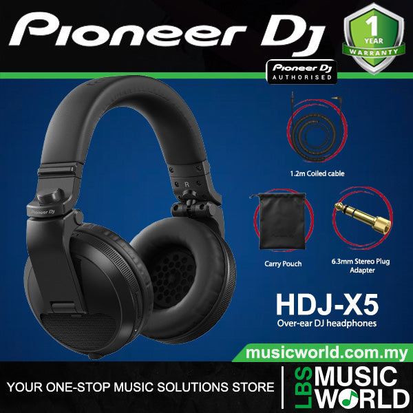 Pioneer DJ HDJ-X5 Closed Back Over Ear Professional DJ Headphones with 40mm Drivers - Black (HDJX5 HDJ X5)