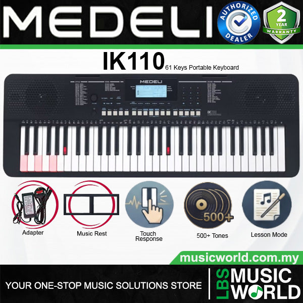 Medeli IK110 61 Keys Portable Keyboard Complete Package with Original Adapter - Black