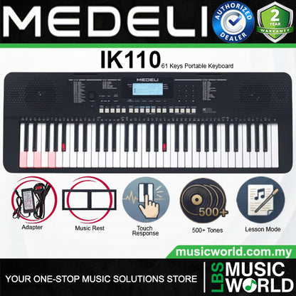 Medeli IK110 61 Keys Portable Keyboard Complete Package with Original Adapter - Black