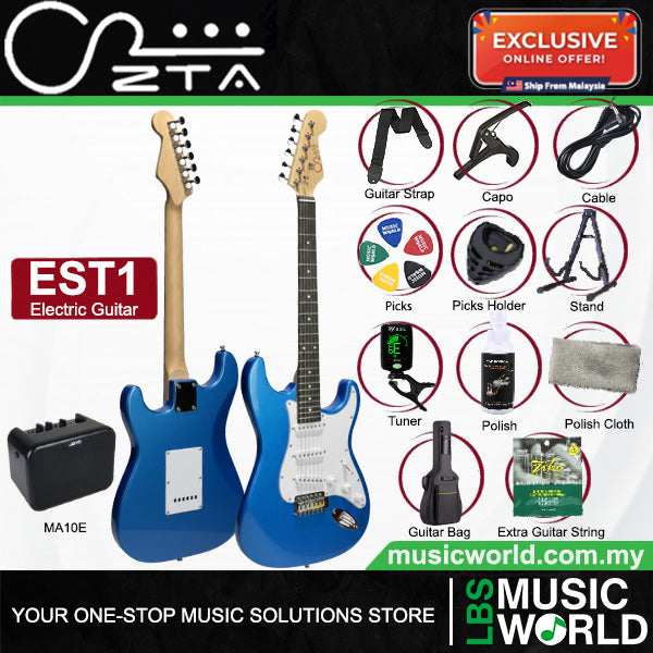 ZTA EST1 Stratocaster Electric Guitar Package Amplifier Bundle Set with Tremolo