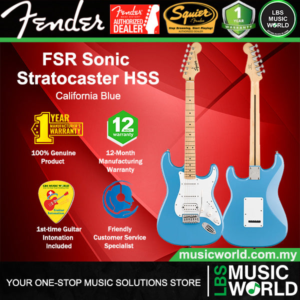 Squier By Fender FSR Sonic Stratocaster HSS Electric Guitar Maple Fretboard with Tremolo