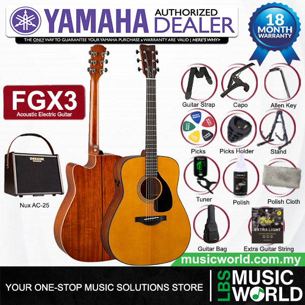 Yamaha FGX3 41" Dreadnought Solid Sitka Spruce Top Acoustic Electric Guitar with Pickup