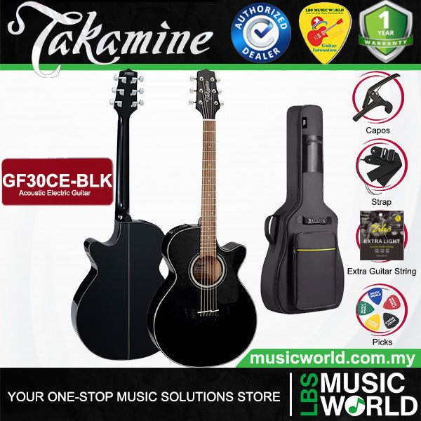 Takamine GF30CE-BLK FXC Cutaway Solid Spruce Top Acoustic Electric Guitar with Bag - Black (GF30CE BLK)