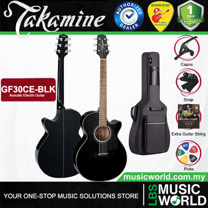 Takamine GF30CE-BLK FXC Cutaway Solid Spruce Top Acoustic Electric Guitar with Bag - Black (GF30CE BLK)