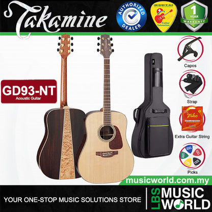 Takamine GD93-NAT Dreadnought Cutaway Solid Spruce Top Acoustic Guitar with Bag - Natural Gloss (GD93 NAT)