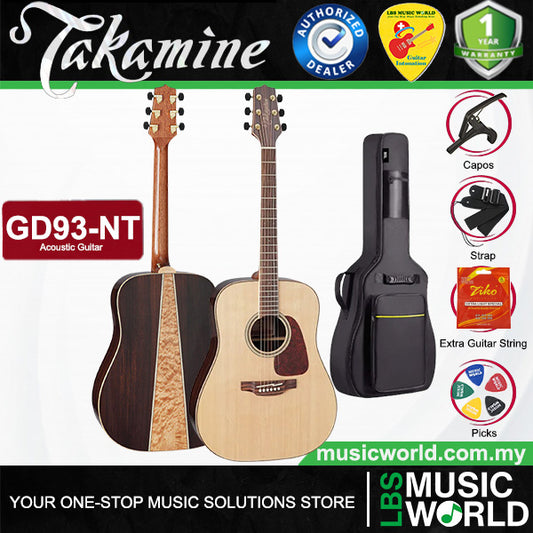 Takamine GD93-NAT Dreadnought Cutaway Solid Spruce Top Acoustic Guitar with Bag - Natural Gloss (GD93 NAT)