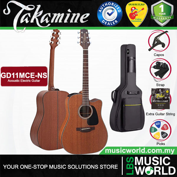 Takamine GD11MCE-NS Dreadnought Cutaway Mahogany Acoustic Electric Guitar with Bag - Natural Satin (GD11MCE NS)
