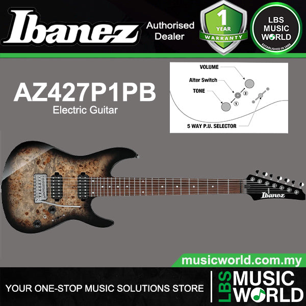 [Discontinued] Ibanez AZ427P1PB 7 String American Basswood Body Electric Guitar With HH Pickup and Rosewood Fingerboard - Charcoal Black Burst