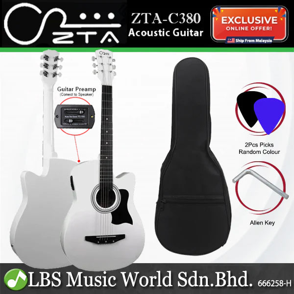 ZTA 38 Inch Acoustic Guitar Natural EQ Pickup Cutaway Starter Pack Folk Guitar Bundle With Plug In Amp Equalizer