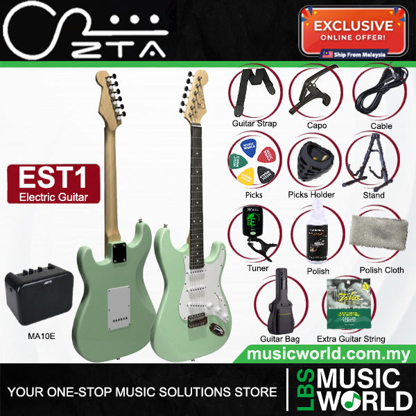 ZTA EST1 Stratocaster Electric Guitar Package Amplifier Bundle Set with Tremolo