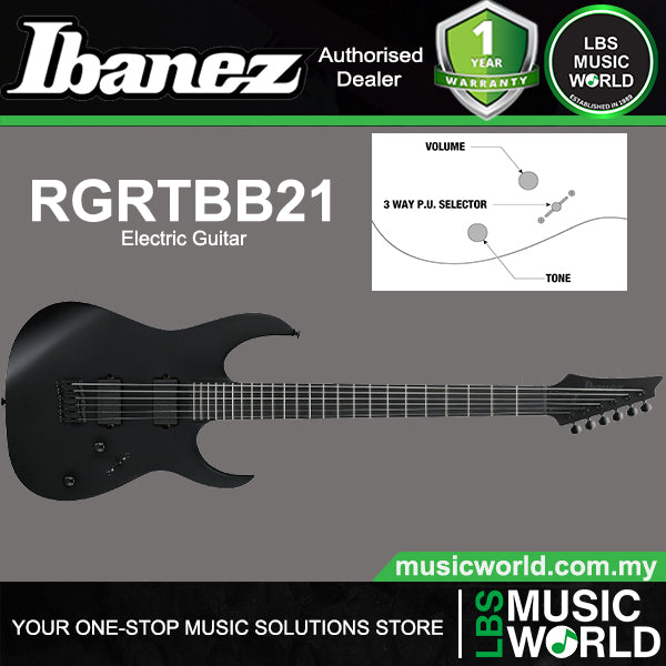 Ibanez RGRTBB21 Baritone Nyatoh Wing Body Electric Guitar with HH Pickup and Ebony Fretboard - Black Flat